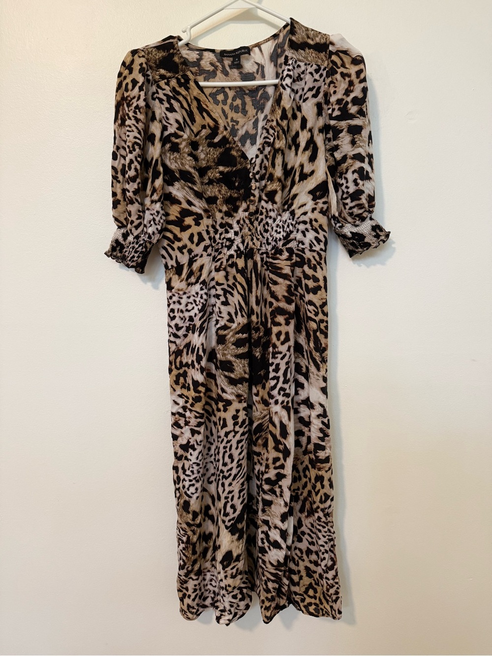 Banana Republic Leopard-Print Midi Dress in Brown and Black